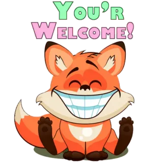 😊 YOU'R WELCOME! raposa, desenho animado, bem-vindo, animal, fofo, amigável, feliz whatsapp sticker