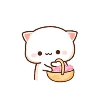 🌸 cat, kitten, cute, kawaii, basket, flowers whatsapp sticker