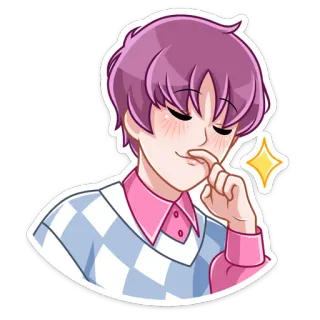 👨‍🦰 Anime, Dibujo animado, Chico, Pelo rosa, Avergonzado, Lindo telegram sticker
