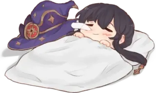 😴 Mona Genshin Impact Anime, Genshin Impact, Mona, Durmiendo, Lindo, Sombrero, Almohada whatsapp sticker