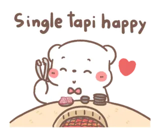 💬 Single tapi happy urso, fofo, solteiro, feliz, kawaii, desenho animado telegram sticker