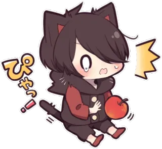 😱 ぴゃっ anime, gato, chibi, kawaii, dibujos animados, manzana, petardo whatsapp sticker