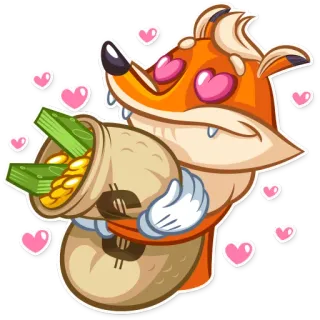 ❤ fox, money, cash, love, hearts, rich, wealth, cartoon telegram sticker