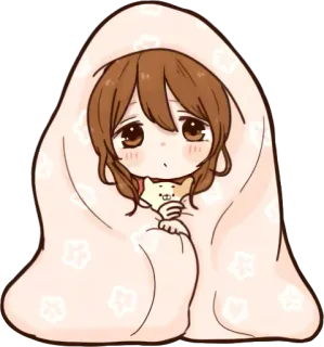 😯 lindo, anime, chica, manta, kawaii, acogedor, cómodo whatsapp sticker