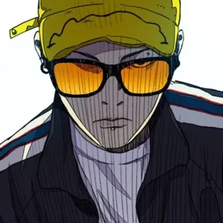 🌑 Anime, Personaggio, Uomo, Occhiali da sole, Cappello giallo whatsapp sticker
