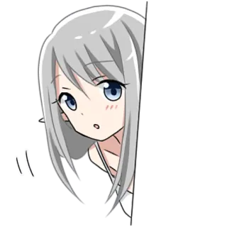 🤨 アニメガール, グレーの髪, のぞき見, びっくり, かわいい, 漫画 telegram sticker