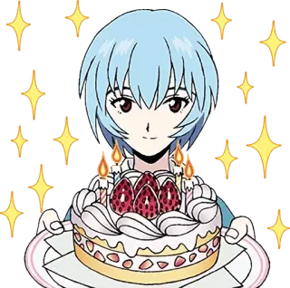 😍 Rei Ayanami Neon Genesis Evangelion Anime, Rei, Kue, Ulang tahun, Perayaan telegram sticker