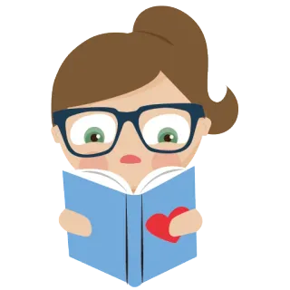 😎 wanita, kacamata, buku, hati, membaca, kartun telegram sticker