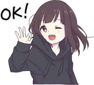 😉 OK! Аниме, Девушка, ОК, Подмигивание, Милый telegram sticker