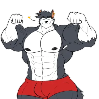 💪 Furry, Muscoli, Lupo, Antro, Pompato, Personaggio, Cartone animato telegram sticker