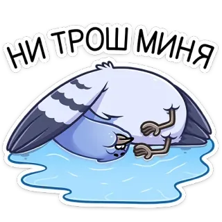 😢 НИ ТРОШ МИНЯ paloma, pájaro, dibujo animado, triste, molesto, texto ruso telegram sticker