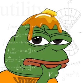 😵‍💫 Pepe the Frog pepe, มีม, อินเทอร์เน็ตมีม, กบ, คณิตศาสตร์, สูตร, ปัญญา telegram sticker