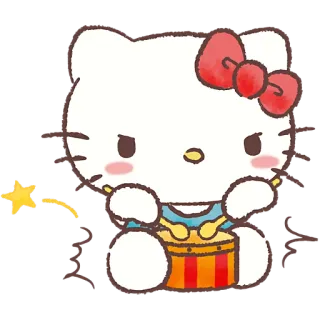 🥁 Hello Kitty Hello Kitty, perkusja, kreskówka, kawaii, słodki, naklejka telegram sticker