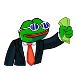 💵 Pepe Pepe, ếch, tiền, kính, áo vest, meme, tài chính whatsapp sticker