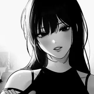 ❣ dziewczyna anime, portret, czarno-białe, ilustracja, sztuka cyfrowa, monochromatyczny telegram sticker