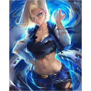 👸 Android 18 Dragon Ball Z anime, female, android, fighter, blonde, blue energy telegram sticker