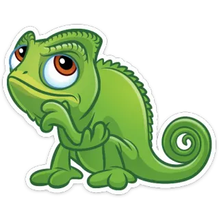 🤔 caméléon, lézard, vert, animal, reptile, réflexion, dessin animé telegram sticker