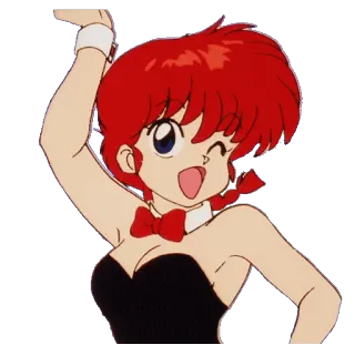 😉 Ranma Saotome Ranma ½ Anime, Chica conejita, Pelo rojo, Guiño, Artes marciales whatsapp sticker
