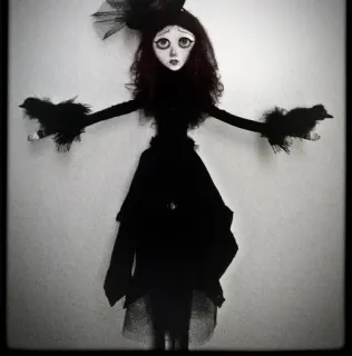 🥀 poupée, effrayant, sombre, oiseaux, noir et blanc telegram sticker