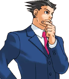 😶 Phoenix Wright Ace Attorney prawnik, myślenie, garnitur, anime, dochodzenie telegram sticker