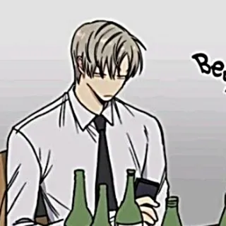🧸 Be мужчина, стол, бутылки, галстук, мультфильм, сидит, напитки telegram sticker