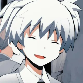 🌀 anime, menino, sorrindo, cabelo branco, desenho animado, ilustração whatsapp sticker