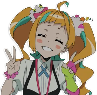 ✌ anime, personaggio, cartone animato, segno di pace, sorridente, felice telegram sticker
