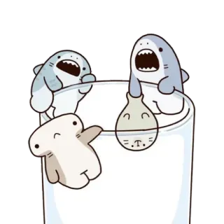 ❤ サメ, シュモクザメ, ガラス, かわいい, 漫画, 海洋生物, 動物 telegram sticker