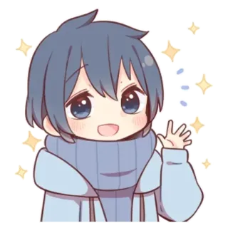 👋 Anime, Manga, Chibi, Słodkie, Chłopak, Szalik, Machanie telegram sticker