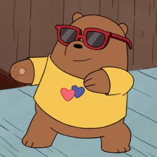 🤠 Grizz We Bare Bears медведь, мультфильм, солнцезащитные очки, желтая футболка, сердце whatsapp sticker