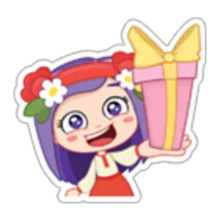 🎁 Mädchen, Cartoon, Geschenk, Schleife, süß telegram sticker