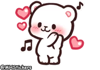 🥰 @MHStickers sticker, cute, bear, hearts, music notes, kawaii whatsapp sticker