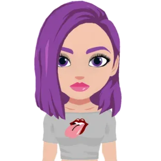 😐 hoạt hình, avatar, cô gái, phụ nữ, tóc tím, Rolling Stones, lưỡi, môi telegram sticker