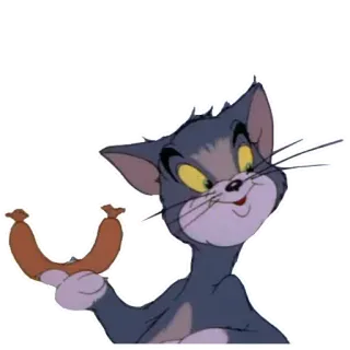 ✋️ Tom Tom and Jerry chat, dessin animé, saucisse, affamé, drôle, personnage telegram sticker
