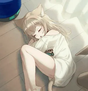 😴 IKANA Аниме, Девушка-кошка, Милый, Спящий telegram sticker
