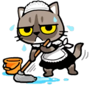 😒 Katze, Maid, Reinigung, Mopp, Eimer, Cartoon, Hausarbeit telegram sticker