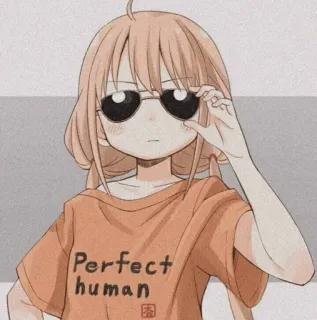 😎 Perfect human Anime, Dessin animé, Fille, Lunettes de soleil, Humain, Orange whatsapp sticker