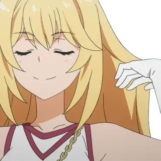 😌 chica anime, pelo rubio, ojos cerrados, sonriendo, dibujos animados, ilustración whatsapp sticker