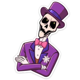 🙅‍♂ 骸骨, 紫, シルクハット, フォーマル, 不気味, ハロウィン, 漫画 telegram sticker
