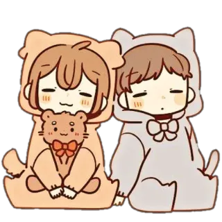 🎀 Paar, Bär, süß, kawaii, Cartoon, Anime, Pyjama, Teddybär telegram sticker