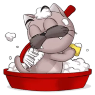 🛀 猫, お風呂, 泡, 掃除, 動物, 漫画, 可愛い telegram sticker