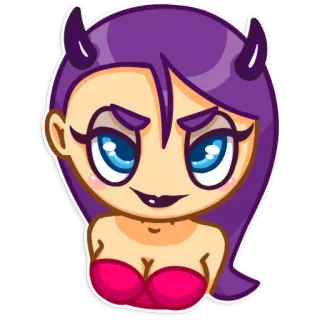 😈 devil, woman, cartoon, character, sticker, purple hair telegram sticker
