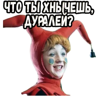 😄 ЧТО ТЫ ХНЫЧЕШЬ, ДУРАЛЕЙ? badut, rusia, penghinaan, komedi, bodoh telegram sticker
