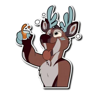 🥃 cerf, bois (de cerf), boire, jus d'orange, dessin animé, animal, anthropomorphe telegram sticker