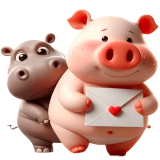 😍 cerdo, hipopótamo, animal, lindo, dibujos animados, amor, corazón, amistad telegram sticker
