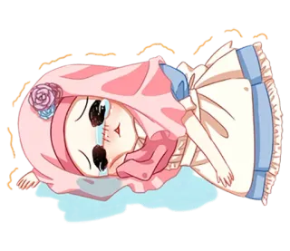 😢 Cartoon, Mädchen, weinend, traurig, Hijab, Muslim, Anime telegram sticker