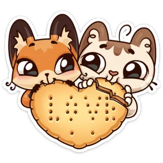 😌 gato, zorro, galleta, animal, dibujo animado, corazón, lindo whatsapp sticker