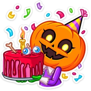 🥳 zucca, torta, festa, celebrazione, halloween, coriandoli, compleanno telegram sticker