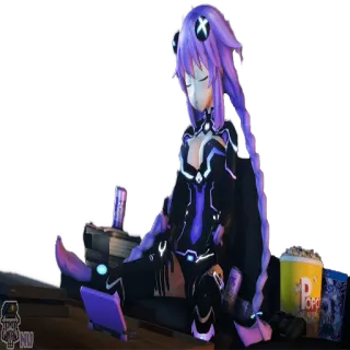 💤 Neptune Hyperdimension Neptunia animé, jeu vidéo, cheveux violets, dormir telegram sticker