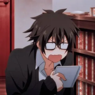 😰 Anime, Karakter, Pria, Kacamata, Ekspresi, Terkejut whatsapp sticker